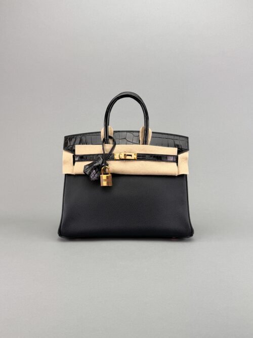 Hermes Birkin 25 Novillo Crcodile Touch Black Rose Gold Hardware D Stamp 2020