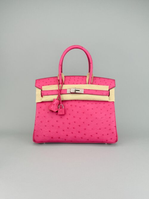 Hermes Birkin 30 Ostrich Rose Tyrien Palladium Hardware Preowned C Stamp