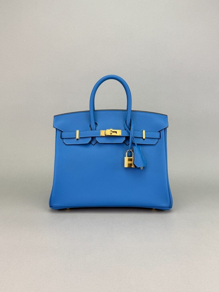 Hermes Birkin 25 Swift Blue Mykonos Gold Hardware K Stamp Full