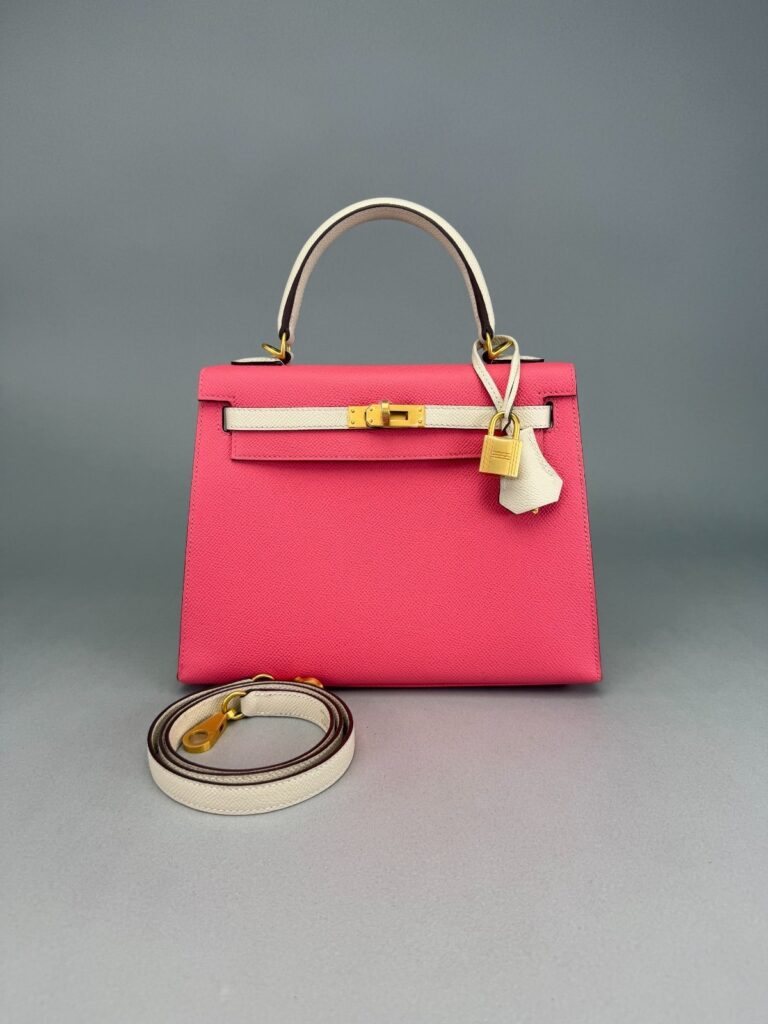 Hermes Kelly 25 Sellier Epsom HSS Rose Azalee & Nata Brushed Gold Hardware Z