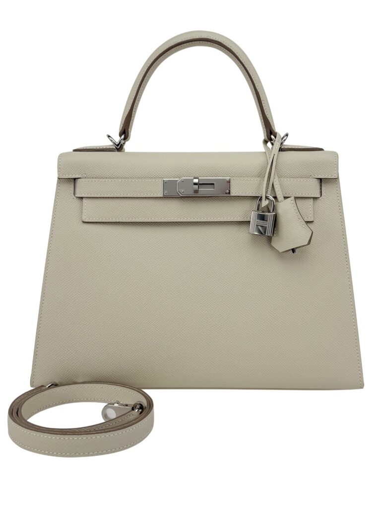Hermes Kelly 28 Sellier Epsom Craie Palladium Hardware K Full