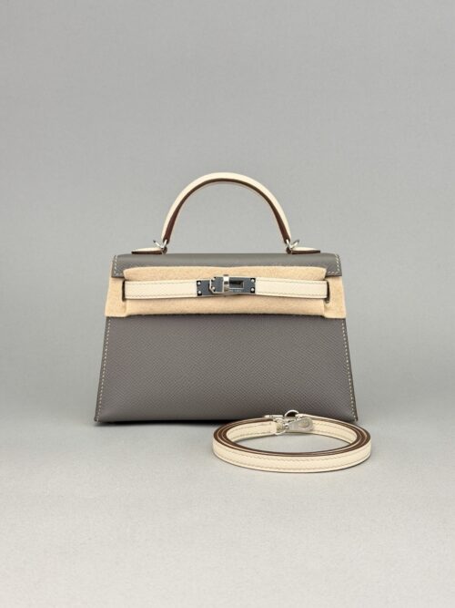 Hermes Mini Kelly 20 Epsom HSS Gris Meyer/Craie Palladium Hardware W Stamp 2025