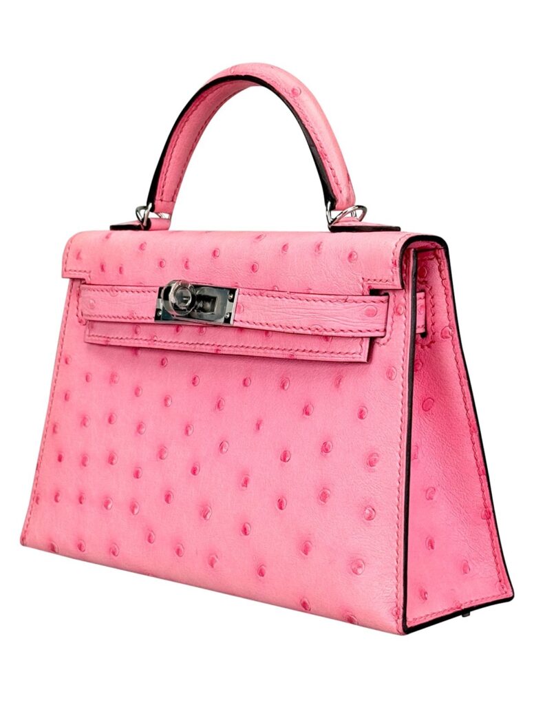 Hermes Mini Kelly 20 Sellier Ostrich Bubblegum Palladium Hardware Y Stamp 2020