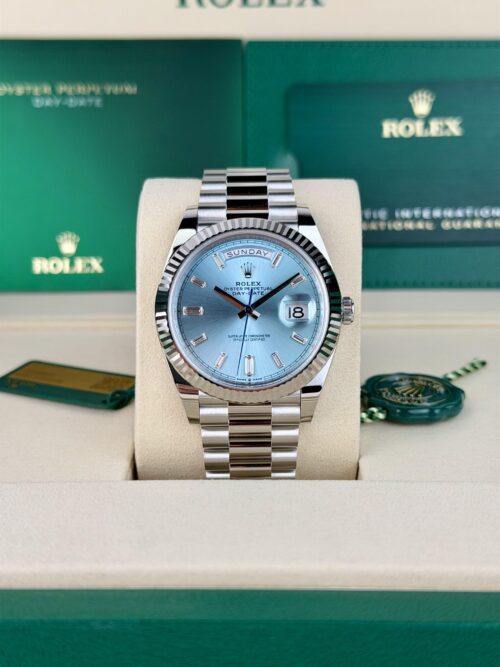 Rolex Day-Date 40 Ice Blue Baguette Diamond Fluted President 2026 Unworn 228236
