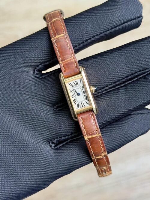 Cartier Tank W1529956 Gold Quartz Watch with Brown Alligator Strap