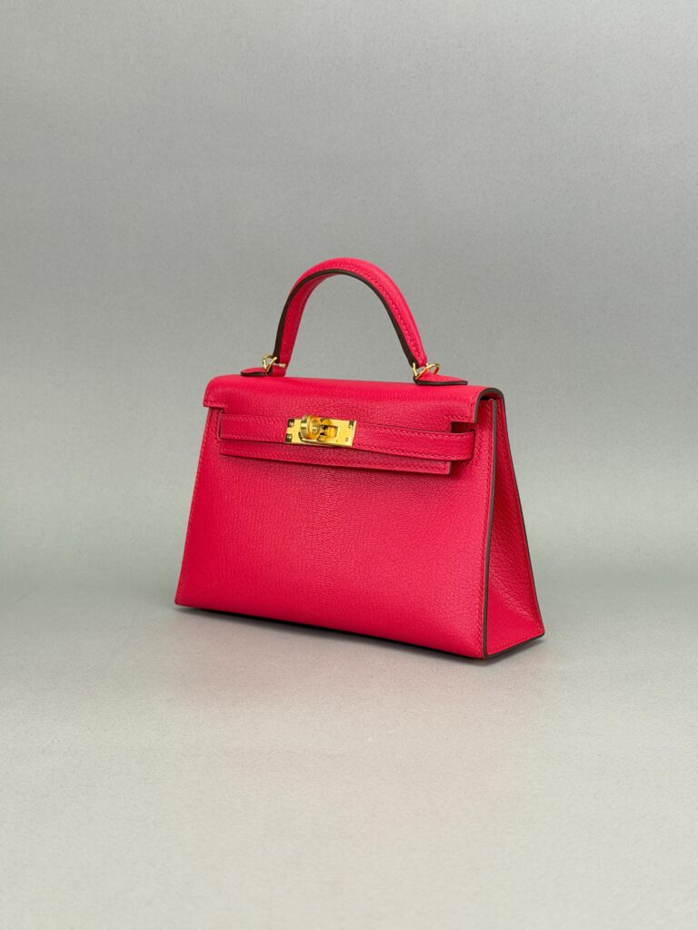 Hermes Mini Kelly II 20 Chevre Rose Extreme Gold Hardware Preowned Y Stamp