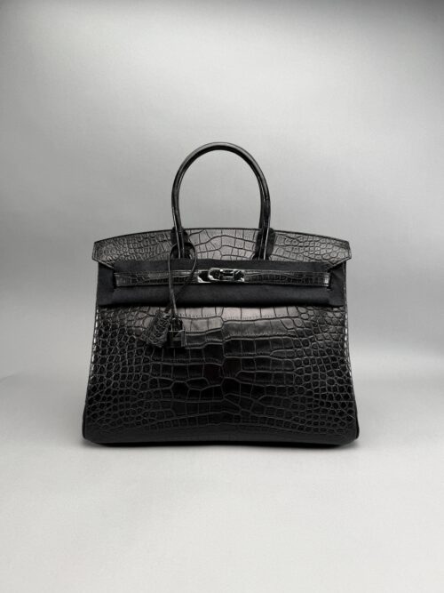 Hermes Birkin 35 Matte Alligator SO Black PVD Limited Preowned O Stamp