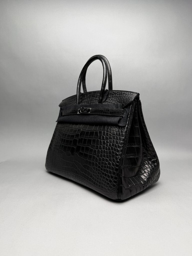 Hermes Birkin 35 Matte Alligator SO Black PVD Limited Preowned O Stamp