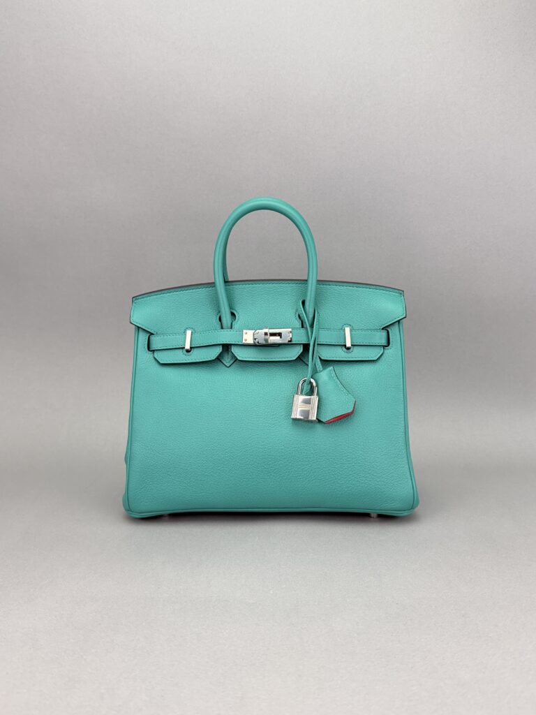 Hermes Birkin 25 R Novillo Vert Verone/ Rose Azalee Pallaium Preowned Y Stamp