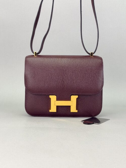 Hermes Mini Constance 18 Chevre Rouge Sellier Gold Hardware Preowned B Stamp