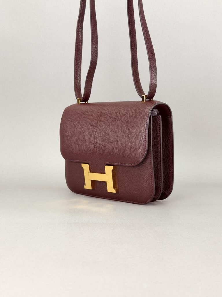 Hermes Mini Constance 18 Chevre Rouge Sellier Gold Hardware Preowned B Stamp