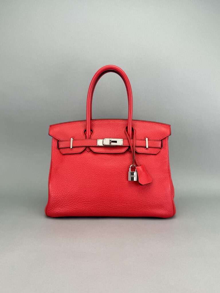 Hermes Birkin 30 Togo Rouge Pivoine Palladium Hardware Preowned Square N Stamp