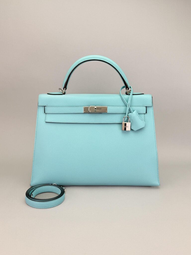 Hermes Kelly 32 Sellier Epsom Blue Atoll Palladium Hardware Preowned T Stamp