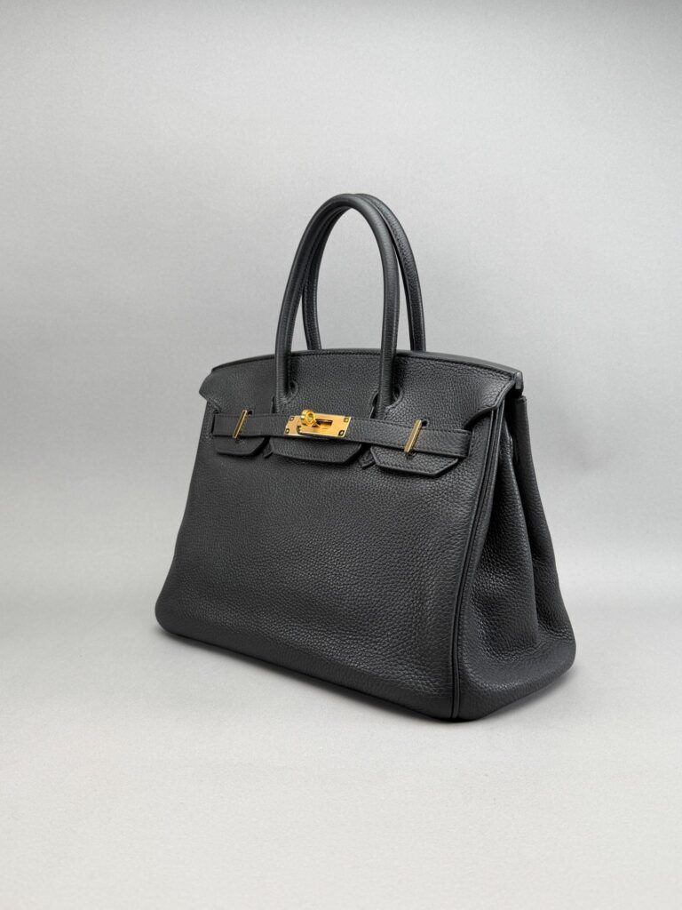 Hermes Birkin 30 Retourne Togo Black Gold Hardware Preowned Square N
