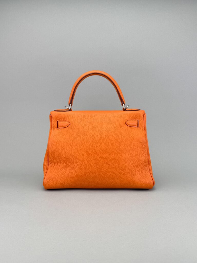 Hermes Kelly 28 Retourne Togo Orange Palladium Hardware Preowned T Stamp