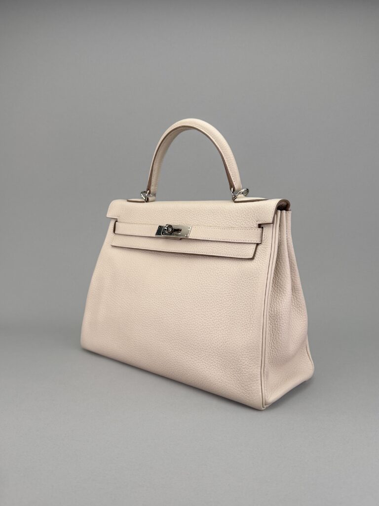 Hermes Kelly 32 Retourne Togo Craie Palladium Hardware Preowned A Stamp