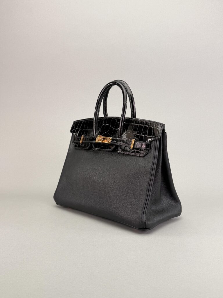 Hermes Birkin 30 Novillo Touch Crocodile Black Rose Gold Hardware Preowned D Stp