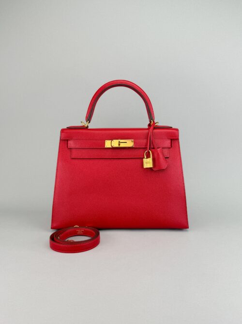 Hermes Kelly 28 Epsom Rouge Casaque Gold Hardware Preowned X Stamp