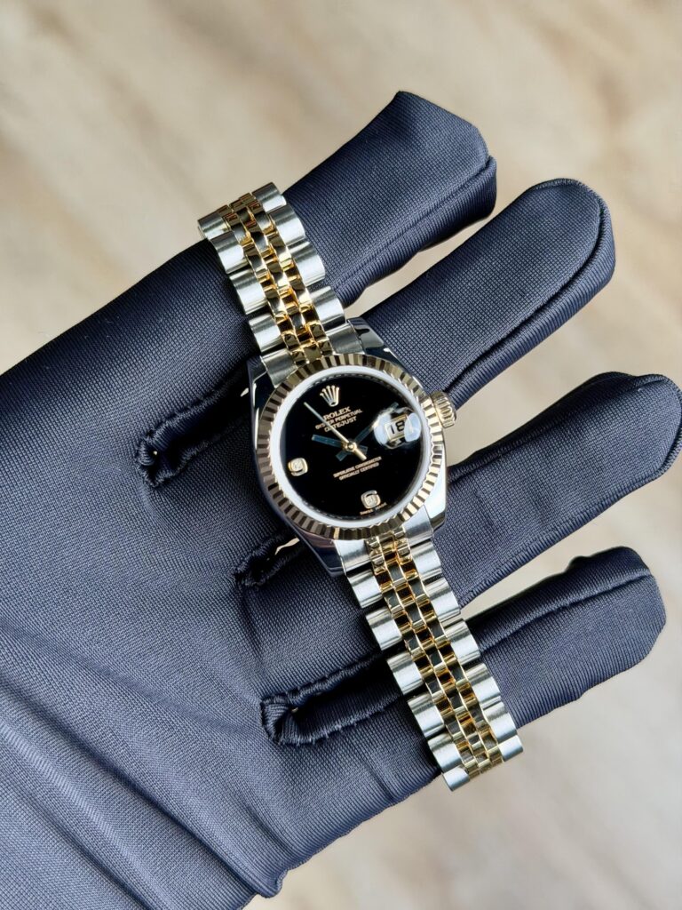 Rolex Datejust 26 Black Onyx Diamond Fluted Jubilee Preowned Watch&Box 179173
