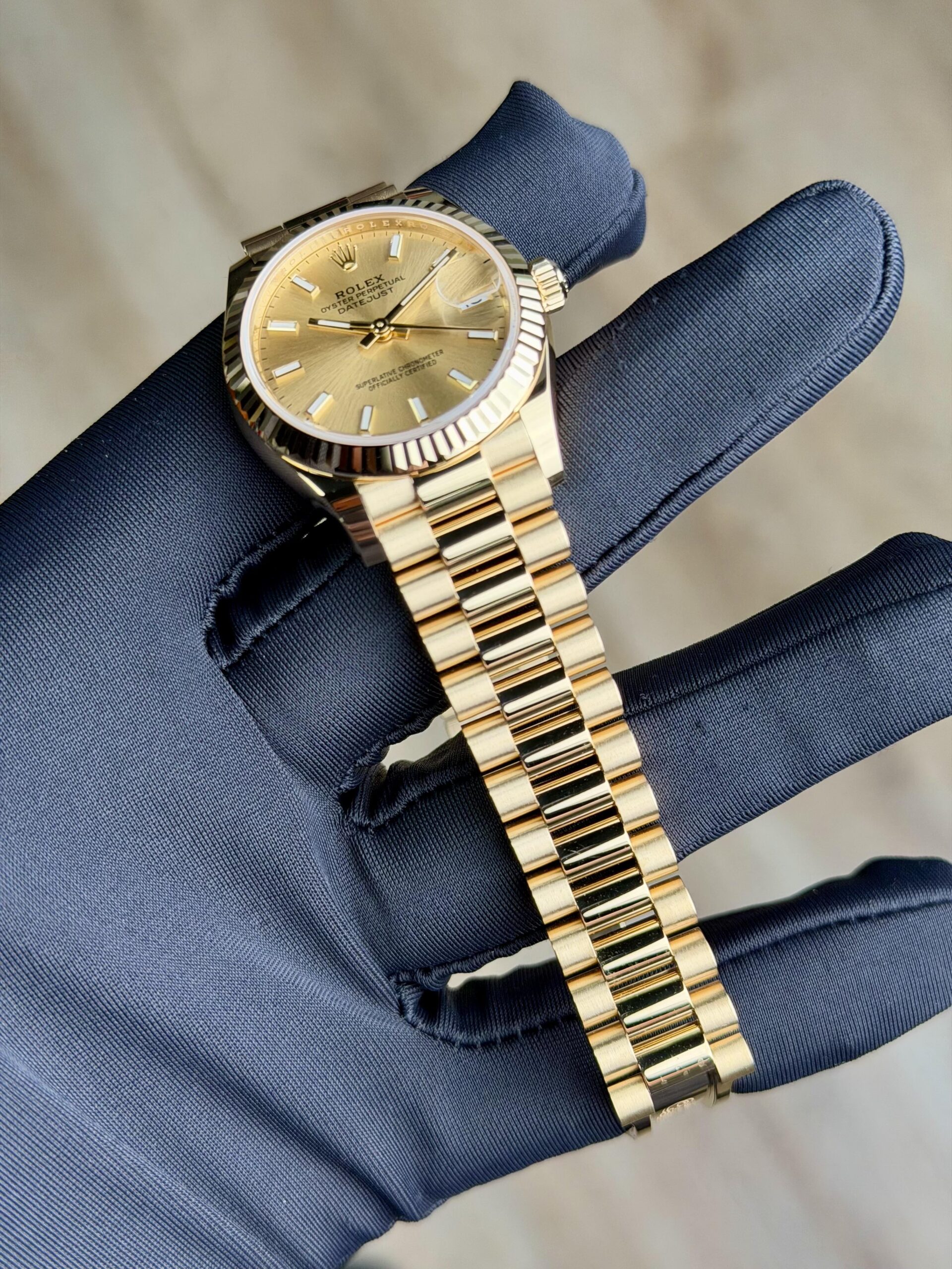 Rolex Datejust 31 Champagne Index Fluted President 2026 Unworn 278278