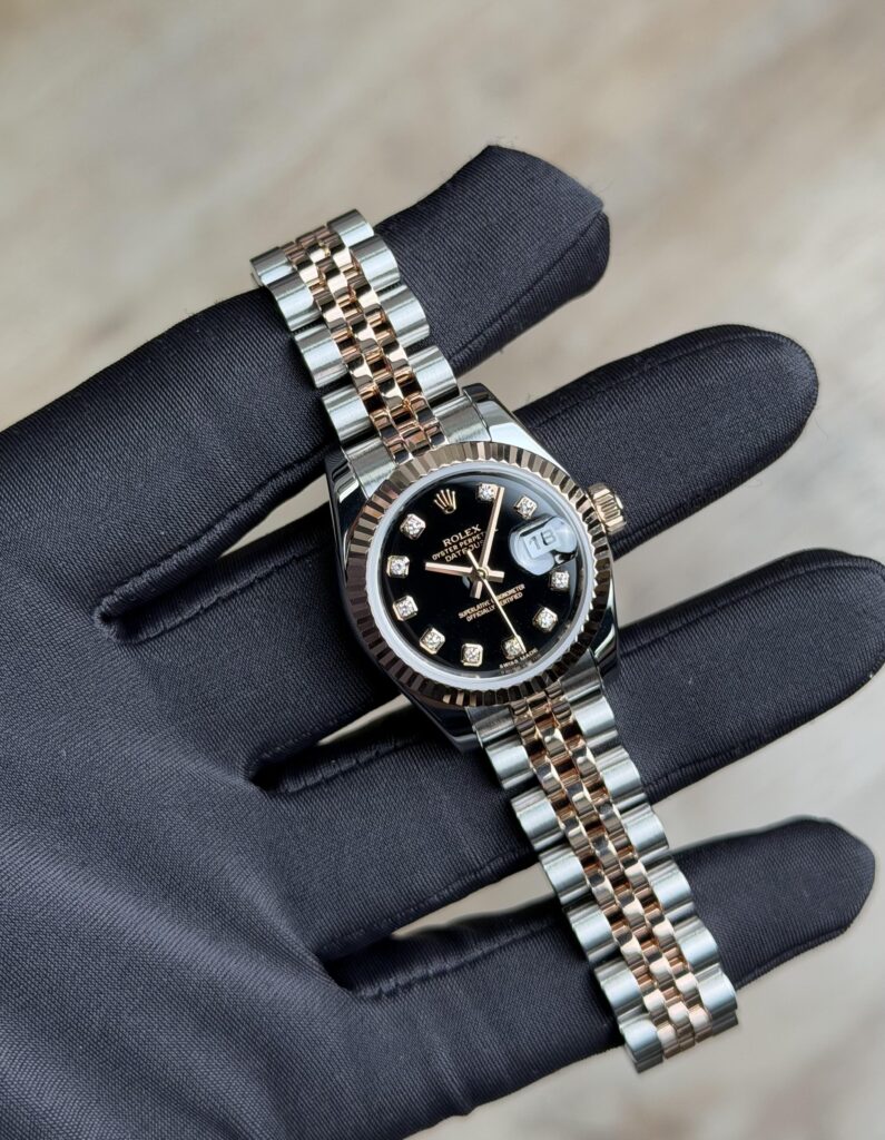 Rolex Datejust 26 Black Diamond Fluted Jubilee Preowned 2011 179171