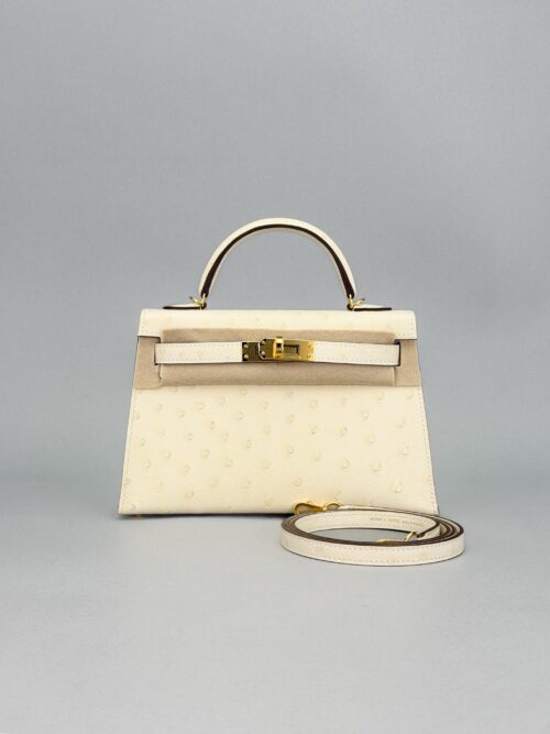 Hermes Mini Kelly II 20 Sellier Ostrich Nata Gold Hardware G Stamp 2026