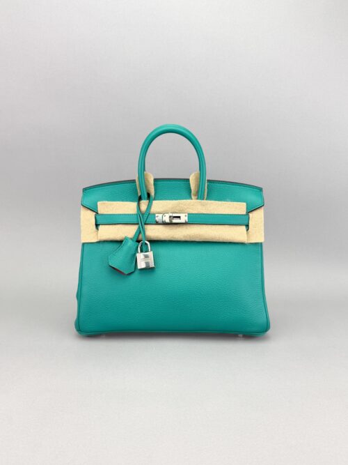 Hermes Birkin 25 R Novillo Vert Verone/ Rose Azalee Pallaium Preowned Y Stamp