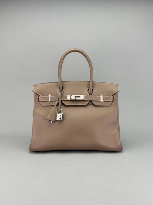 Hermes Birkin 30 Sellier Epsom Etoupe Etoupe Hardware Preowned Square O Stamp