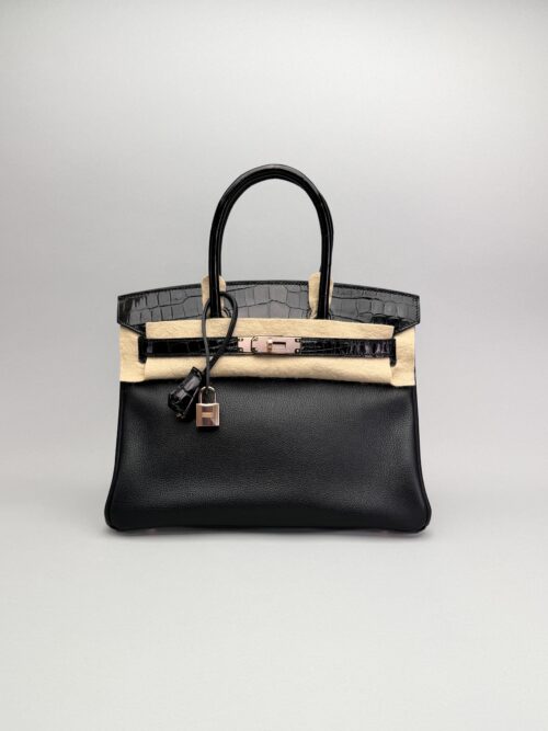 Hermes Birkin 30 Novillo Touch Crocodile Black Rose Gold Hardware Preowned D Stp