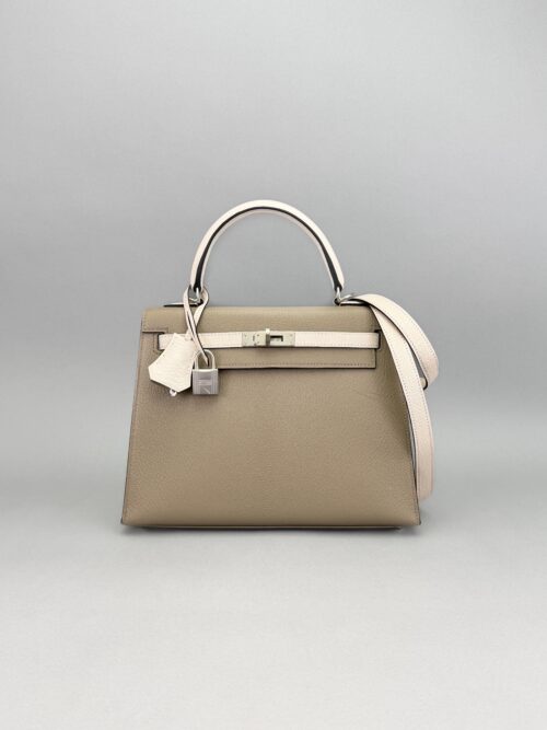 Hermes Kelly 25 Chevre HSS Gris Asphalt/Nata Brushed Palladium Preowned B 2024