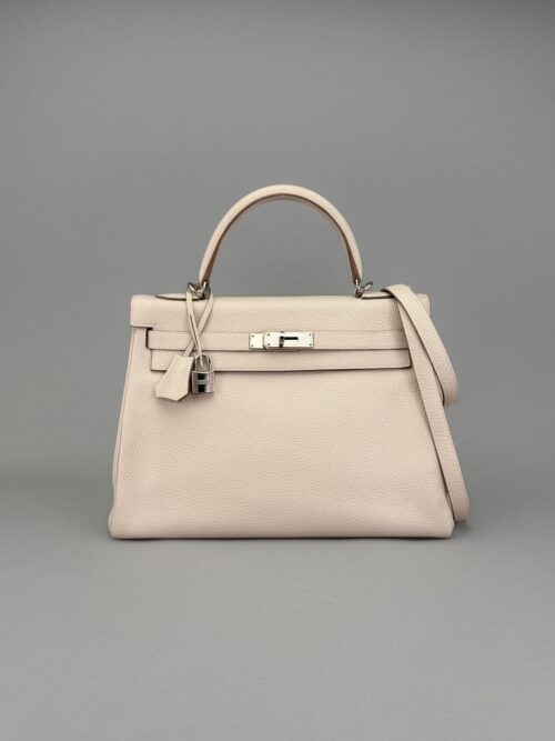 Hermes Kelly 32 Retourne Togo Craie Palladium Hardware Preowned A Stamp