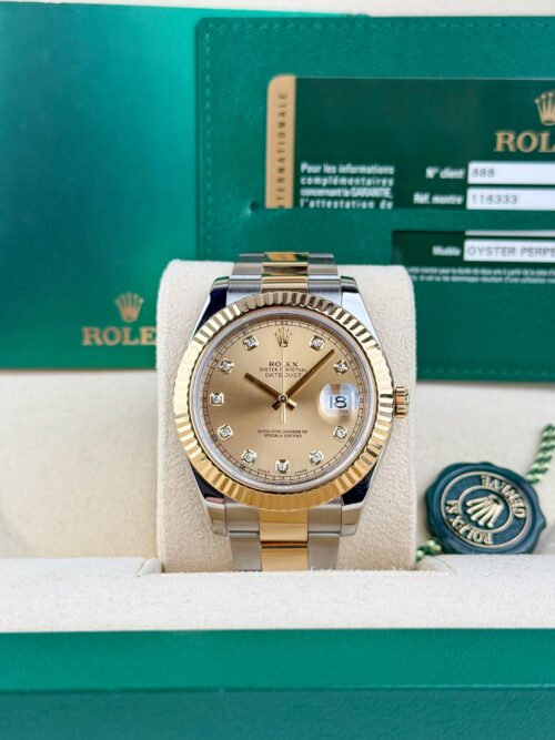 Rolex Datejust 41mm 2014 Champagne Diamond Fluted Oyster Preowned 116333