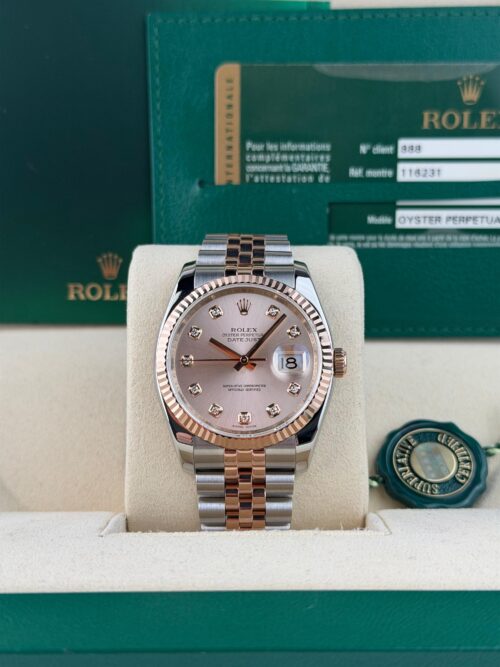 Rolex Datejust 36mm Rose Pink Diamond Fluted Jubilee Preowned Open Dated 116231
