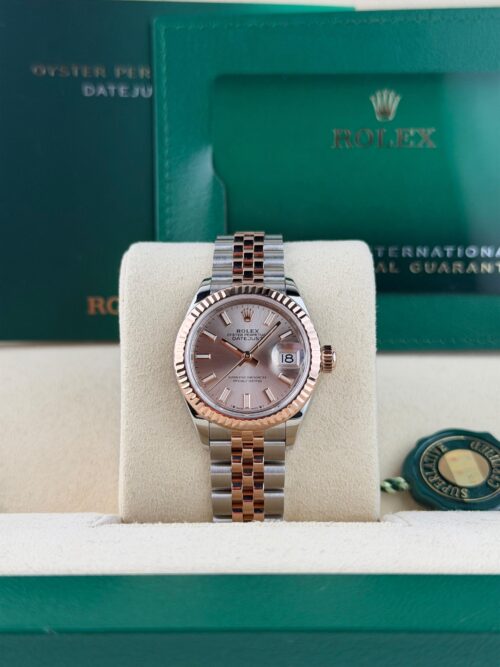 Rolex Datejust 28mm 2021 Rose Pink Sundust Index Fluted Jubilee Preowned 279171