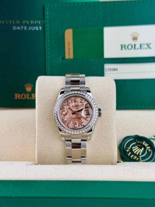 Rolex Datejust 26mm 2017 Pink Rose Flakes Diamond Oyster Preowned 179384