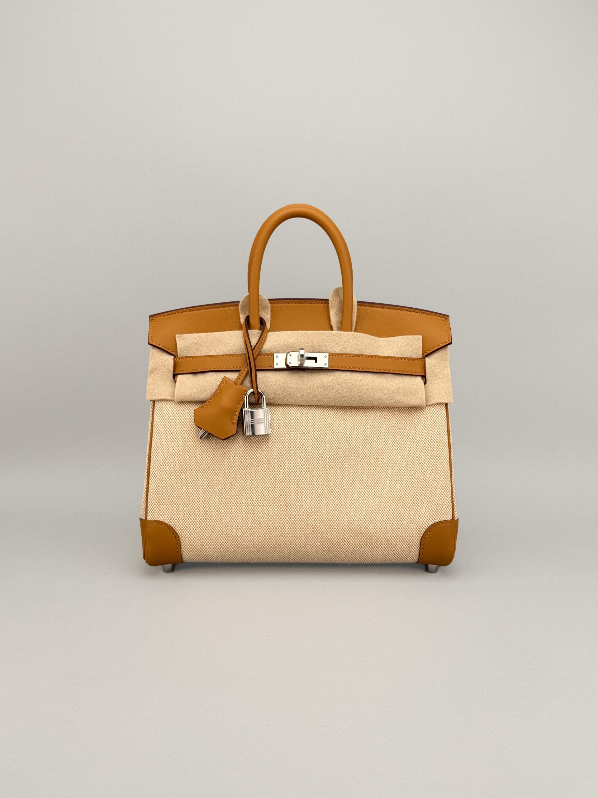 Hermes Birkin 25 Retourne Swift/H Toile Sesame Palladium Hardware G Stamp 2026