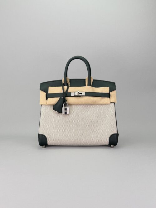 Hermes Birkin 25 Retourne Swift Toile Vert Mangrove Palladium Hardware G 2026