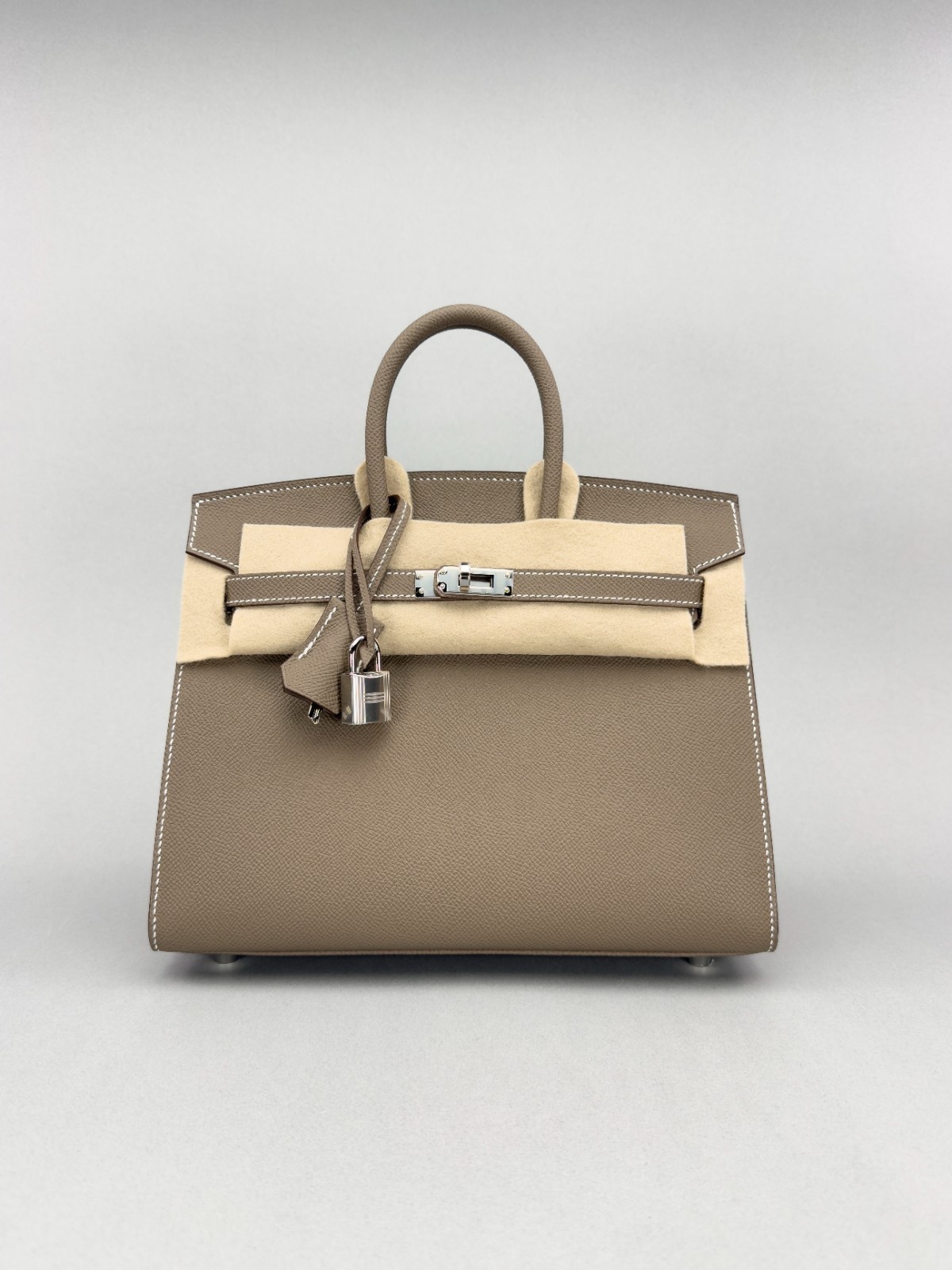 Hermes Birkin 25 Sellier Epsom Etoupe Palladium Hardwre Preowend K Stamp