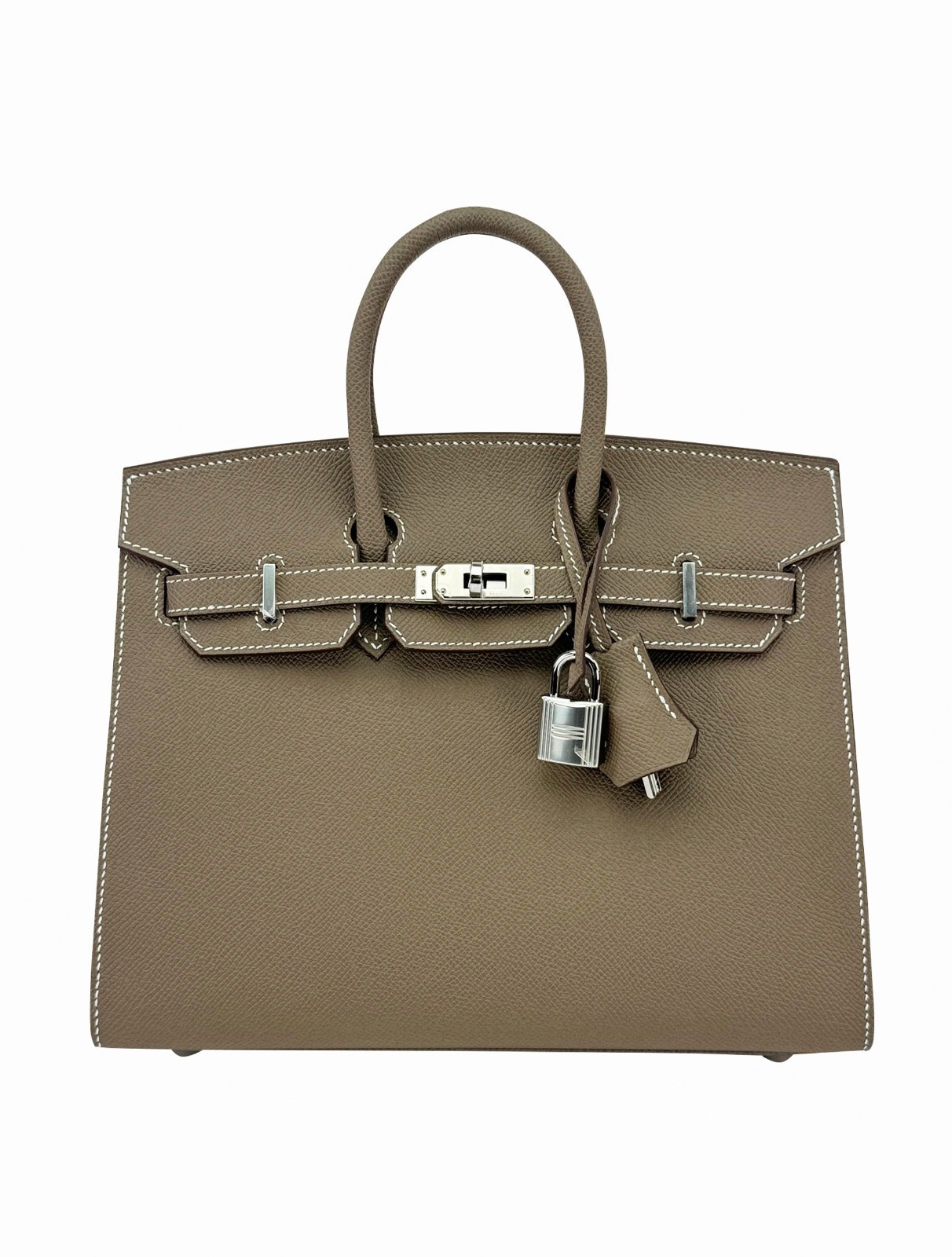Hermes Birkin 25 Sellier Epsom Etoupe Palladium Hardwre Preowend K Stamp