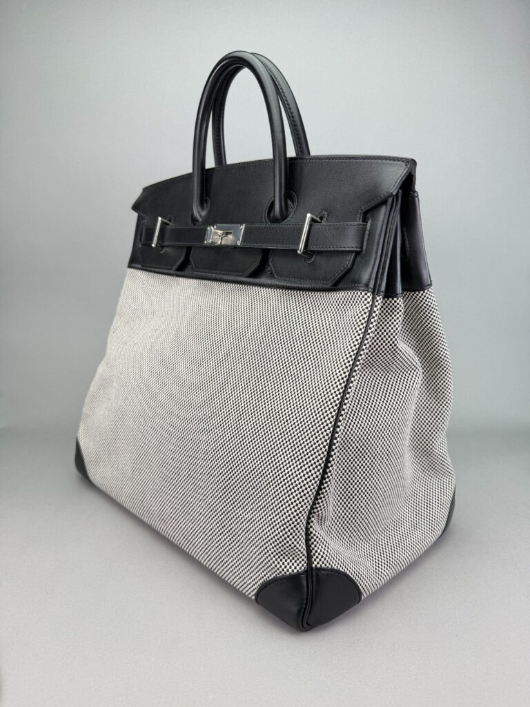 Hermes Hac 40 Toile Black Palladium Hardware Preowned U Stamp