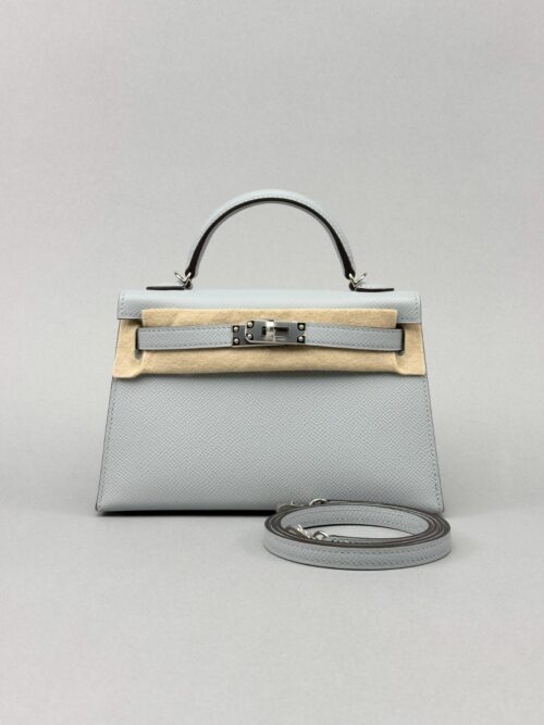 Hermes Mini Kelly 20 Sellier Epsom Blue Glacier Palladium Hardware Preowned W