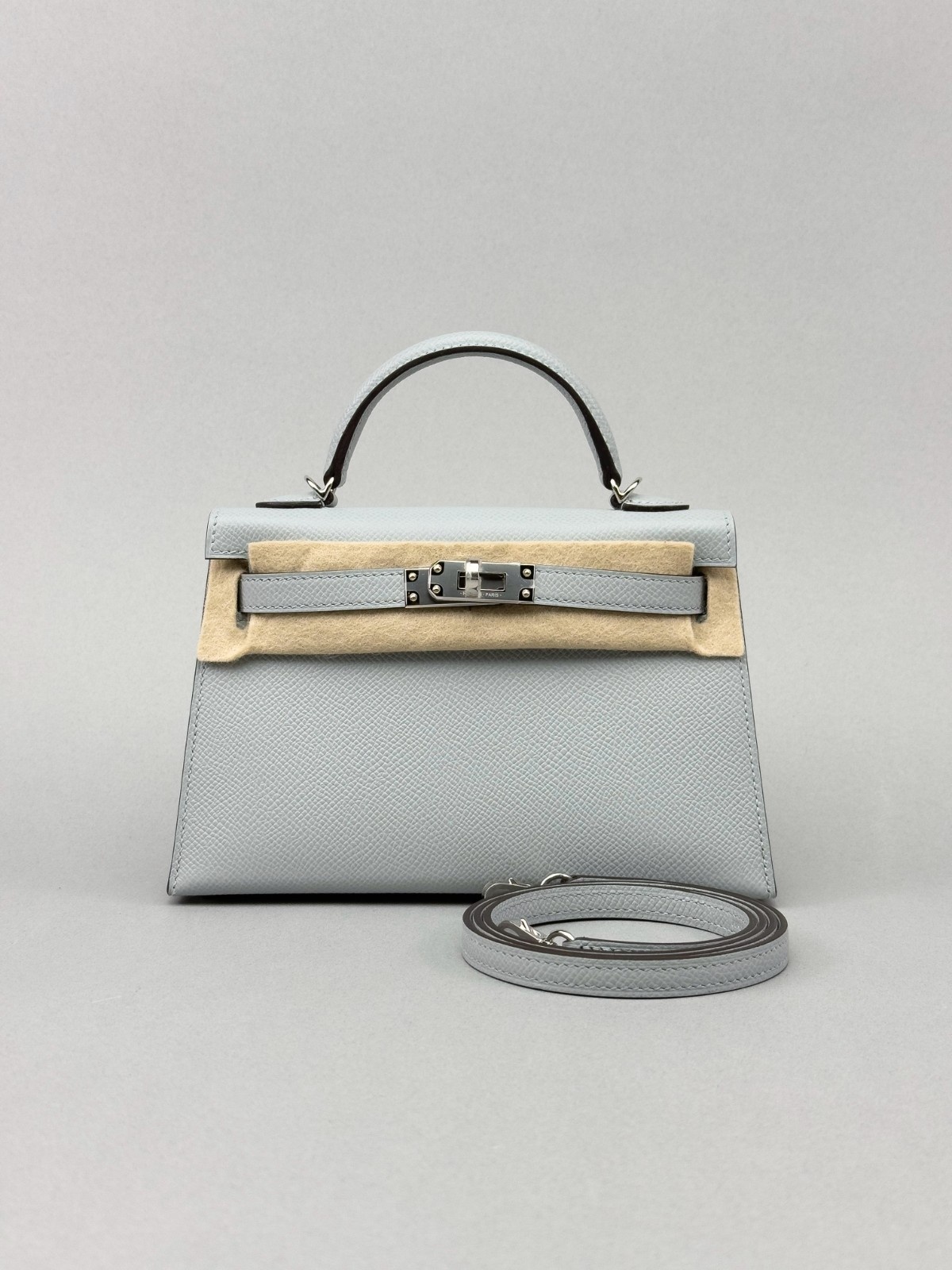 Hermes Mini Kelly 20 Sellier Epsom Blue Glacier Palladium Hardware Preowned W