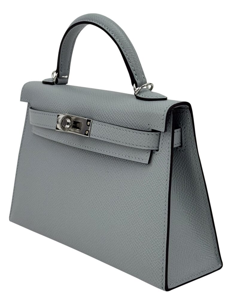 Hermes Mini Kelly 20 Sellier Epsom Blue Glacier Palladium Hardware Preowned W