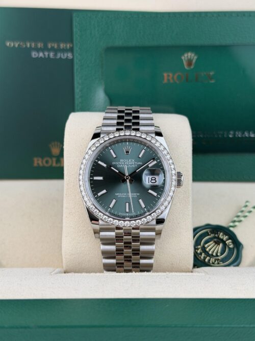 Rolex Datejust 36mm UNWORN 2026 Mint Green Index Diamond Bezel Jubilee 126284RBR