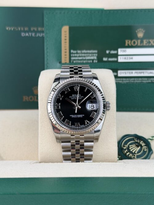 Rolex Datejust 36mm 2013 Black Roman Fluted Jubilee Preowned 116234