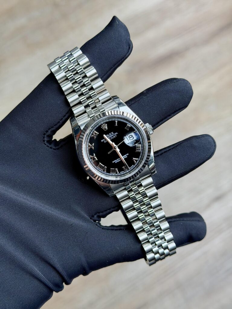 Rolex Datejust 36mm 2013 Black Roman Fluted Jubilee Preowned 116234