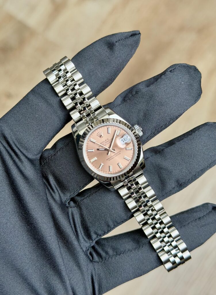 Rolex Datejust 26mm Pink Index Fluted Jubilee Preowned Watch&Box 179174