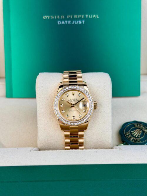 Rolex Datejust 26mm Champagne Diamond Bezel President Preowned Watch&Box 179138