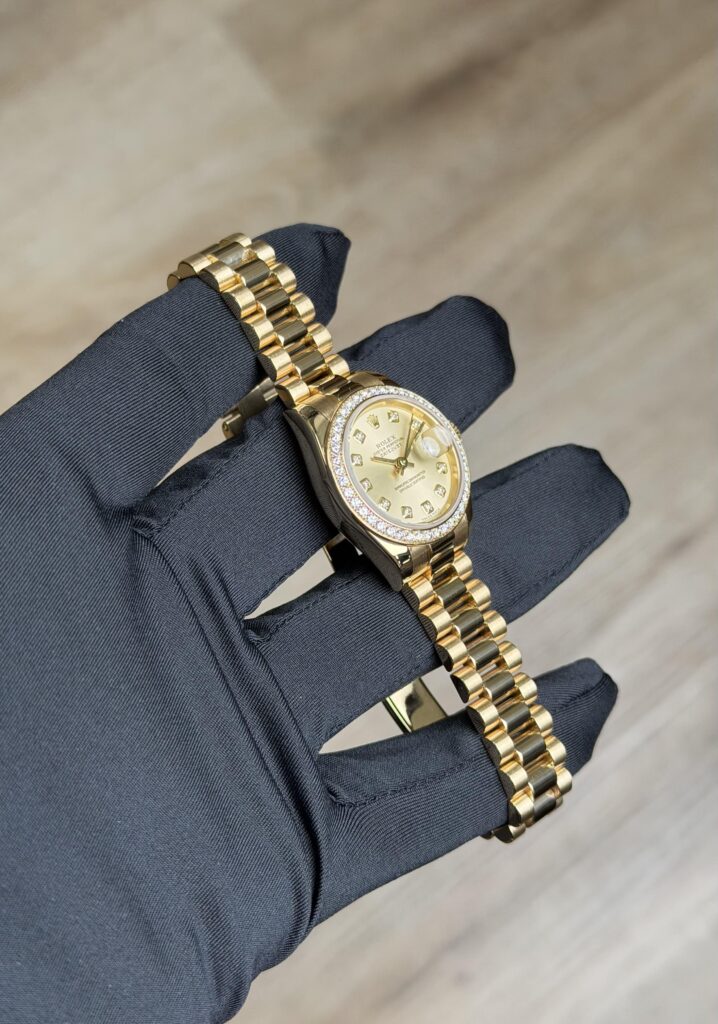 Rolex Datejust 26mm Champagne Diamond Bezel President Preowned Watch&Box 179138