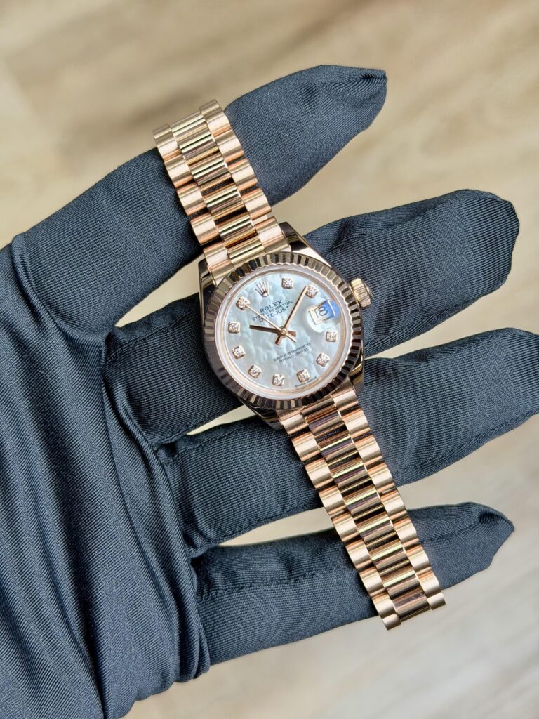 Rolex Datejust 28mm MOP Pearl Diamond Fluted President Preowned Watch&Box 279175